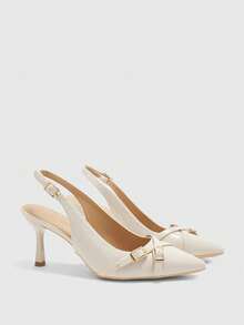 CUCCOO BIZCHIC Women's Pointed Toe Buckle Design Fashionable High Heels, Versatile For Daily Wear For Christmas Spring Shoes - Beige - View 7