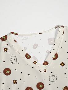 PopScrub Cartoon Print Short Sleeve Scrub Uniform Top Valentine's Day - Multicolor - View 3