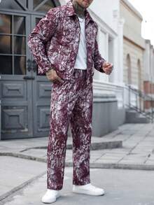 Manfinity CasualCool Men's Autumn Fashionable Camouflage Jacket And Pants Set - Burgundy - View 3