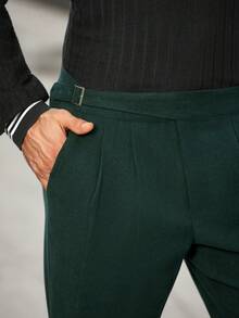 Manfinity Bizformal Pantalones rectos y sueltos de unicolor con pliegues para oficina para hombres - Verde - Ver 6