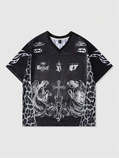 ROMWE MEN Street Life Camiseta deportiva de manga corta con parches de malla para hombres, jersey atlético