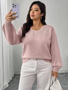 SHEIN LUNE 大码宽松粉色串珠针织毛衣上衣，女士休闲冬季毛衣，适合情人节、春假等场合 - 灰色 - 查看 4