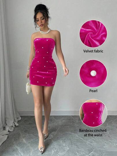 Elenzga 万圣节黑色无肩带珍珠腰天鹅绒优雅浪漫女装