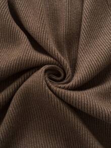 Rafferiza Women Solid Color Asymmetrical Ruffle Trim Knit Sweater, Round Neck Flare Sleeve Slim Fit Ribbed Pullover Top, Autumn/Winter - Coffee Brown - View 7