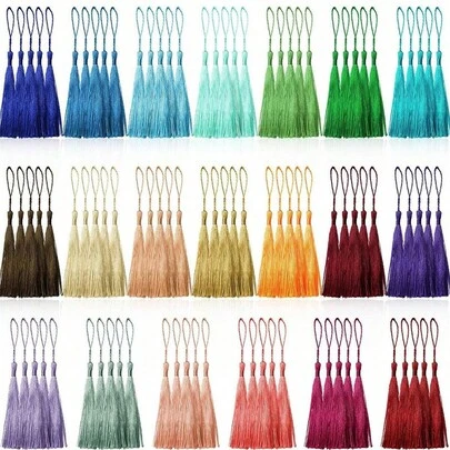 50 borlas suaves hechas a mano tipo fleco con bucle de cordón para llaveros, pendientes, joyería, recuerdos, graduación, costura de ropa, etiquetas de regalo, proyectos de manualidades DIY