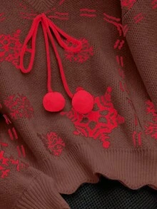 SHEIN LUNE 女士休闲百搭新款圣诞毛衣，秋冬季 - 咖啡棕 - 查看 3