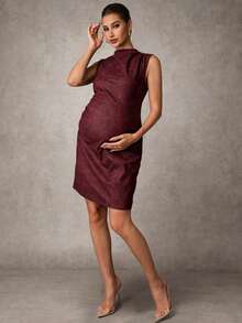 MaterniChic Maternity Clothes Maternity  Dress Summer Pregnant Clothes Red Dress Pu Leather Dress Elegant Party - Burgundy - View 5