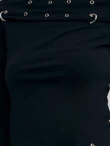 Nöista Off-Shoulder Top With Metal Hardware Detailing, Offering A Bold Alternative-Inspired Design Suitable For Women's Spring Break - Black - View 6