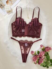 2pcs/Set Women's Romantic White Long Bra Lingerie Set