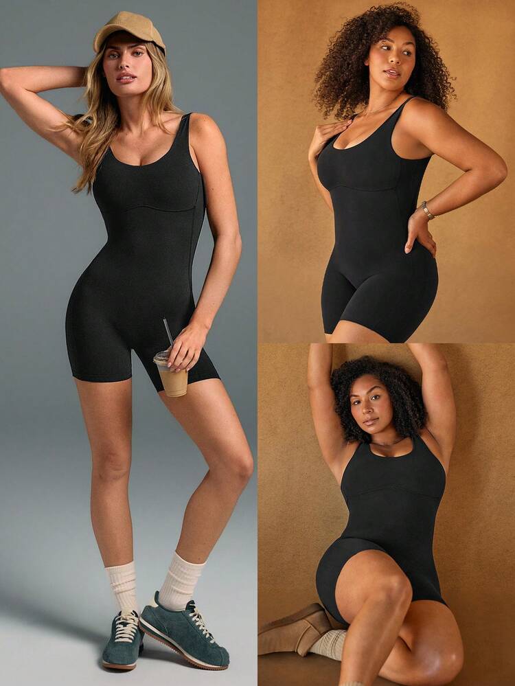 FeatherFit™ Contrast Sculpt U Back Sports Romper Low Impact Yoga Pilates Daily Gym