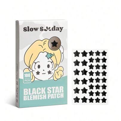 SlowSunday 黑色星星祛痘贴，108片装，可爱黑色星星造型，水胶体材质，超薄设计，全覆盖，防水透气，清爽舒适，温和不刺激，妆前及日常护理皆可使用，遮瑕效果更佳，适用于面部和身体，有效遮盖痘痘和瑕疵，Y2K风格，适合约会、生日、周年纪念日或任何特殊场合，派对必备，夏季适用。