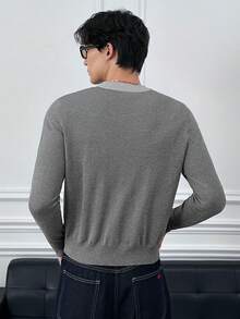 ESTAVOR 男士休闲撞色开衫，秋冬季百搭单品 - 灰色 - 查看 3