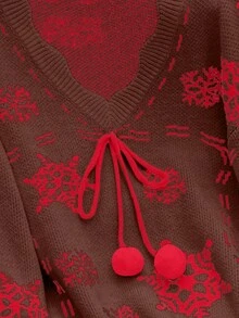 SHEIN LUNE 女士休闲百搭新款圣诞毛衣，秋冬季 - 咖啡棕 - 查看 4