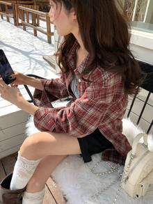 DAZY Women's Casual Plaid Long Sleeve Shirt - Red - View 3