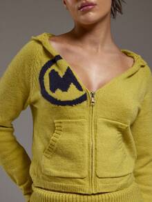 MUSERA V领拉链连帽修身马海毛针织套头衫，仅上衣，冬季酷女孩舒适可爱户外探险嘉年华假期必备 - 綠色 - 查看 2