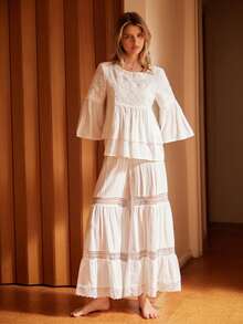 Lullawish Bộ đồ ngủ dệt Bohemian dành cho nữ - trắng - Xem 4