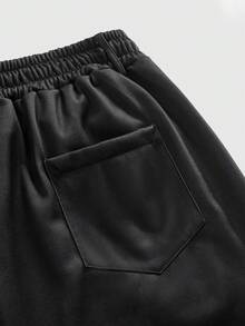 ROMWE MEN Street Life 男士休闲星形印花运动裤，学院风街头时尚，秋冬款 - 黑色 - 查看 5