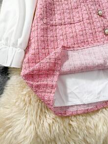 GlowEve 女士格子拼接系领纽扣设计优雅二合一连衣裙 - 粉色 - 查看 6