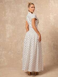 Lumalex 白色波点泡泡袖连帽女式连衣裙 - 黑與白 - 查看 4