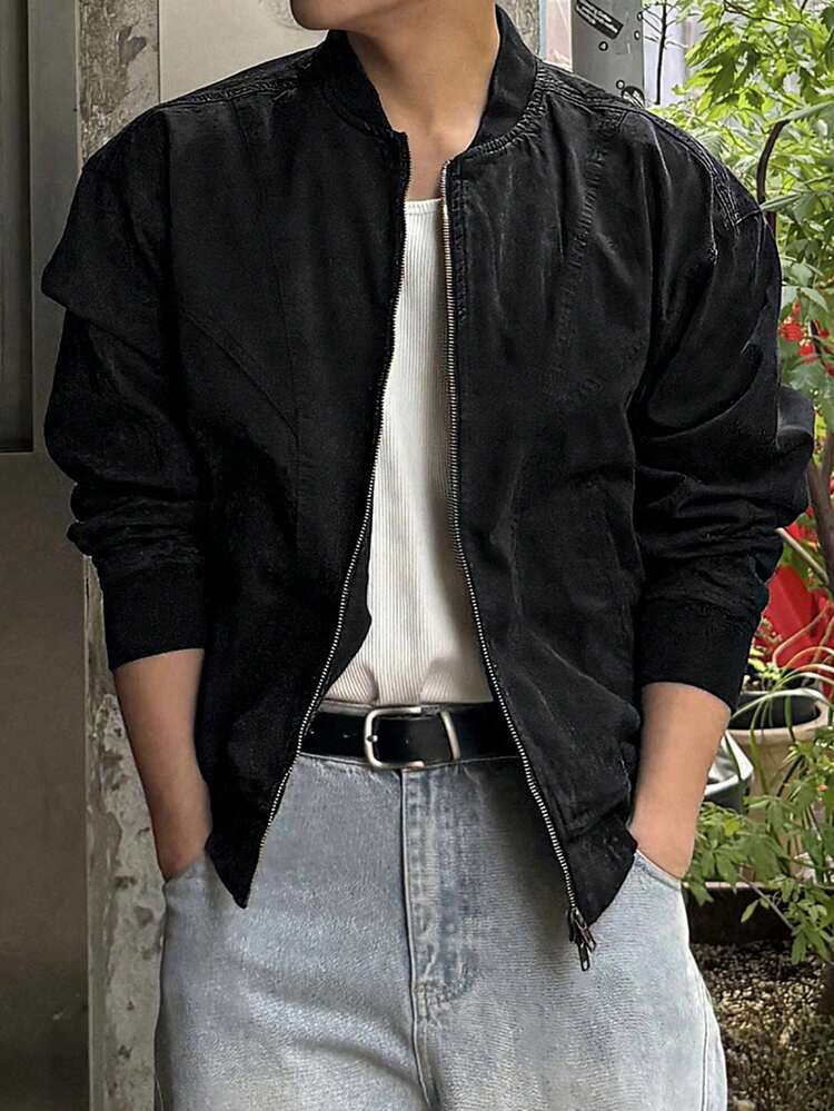 Men's Black Washed Distressed Denim Jacket, Short Style, Autumn/Winter