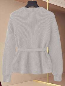 GlowEve 新款女士V领开衫，欧美风撞色优雅简约时尚针织上衣 - 淺灰色 - 查看 2