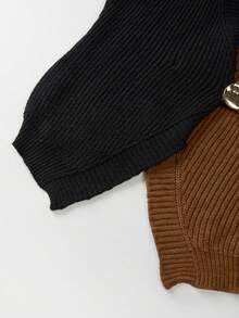 Franclia 新款优雅高端撞色拼接针织女式开衫毛衣，秋冬款 - 巧克力棕 - 查看 7