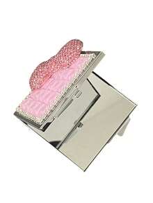 1个蝴蝶结造型便携化妆镜，新款法式方形金属小镜，饰有闪亮水钻蝴蝶结，双面折叠便携化妆镜，装饰礼品，适合送给亲戚、朋友、同事、女朋友，家居装饰，返校季房间装饰，学习用品 - 彩色 - 查看 7