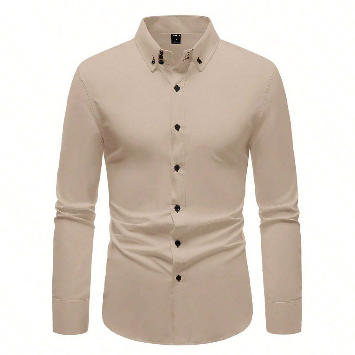 Camisa casual de manga larga de unicolor para hombre, versátil para otoño, camisa marrón claro para negocios, formal, ceremonia