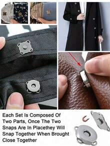 4对/10对/20对 DIY 磁性纽扣，梅花形手工缝制磁性扣，18mm 纽扣 - 銀色 - 查看 7