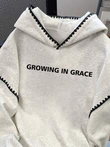 SHEIN 女士卫衣 / Growing In Grace / 休闲复古卫衣 / 菊花字母印花 / 休闲简约时尚卫衣 / 时尚上衣 / 趣味卫衣 / 秋冬宽松圆领长袖卫衣 / 女士春季套头衫，女士蕾丝连帽卫衣，长袖上衣，开学秋冬连帽衫 - 灰色 - 查看 4
