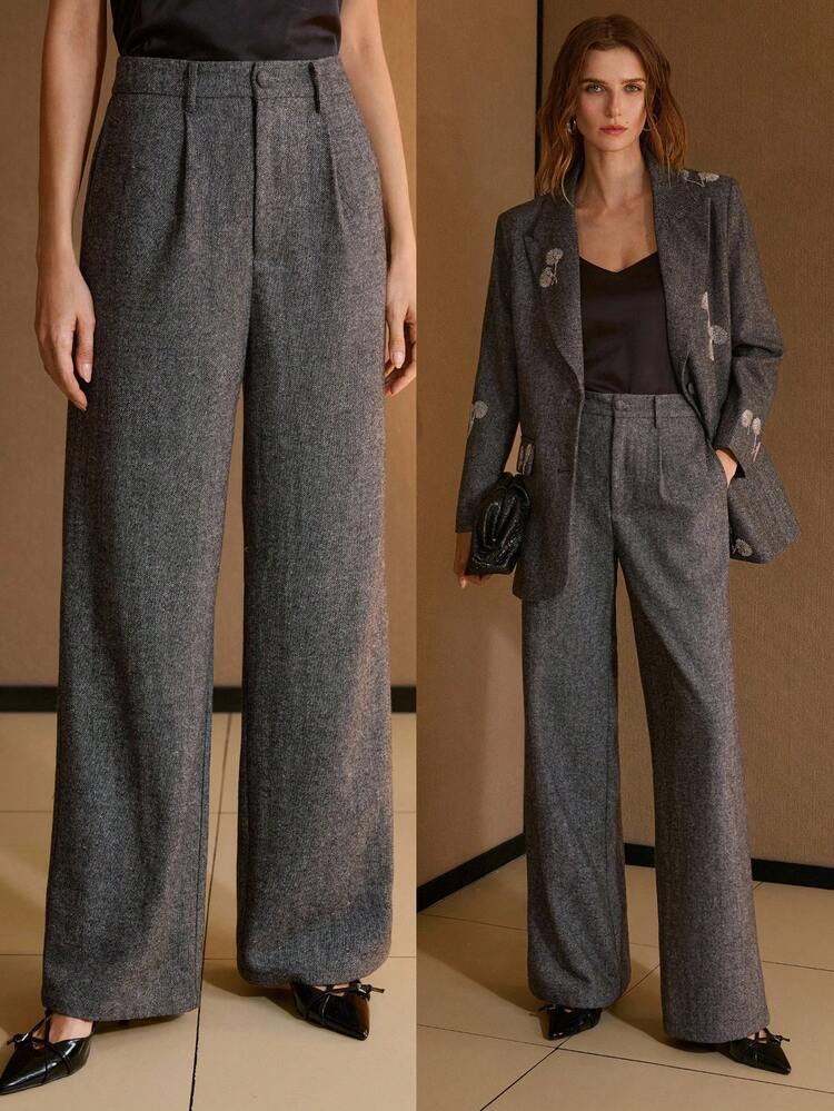 FOLD PLEATED STRAIGHT LEG PANTS