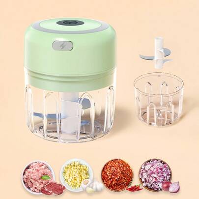 Teckwe Electric Garlic Chopper, Portable Cordless Mini Food Processor, Rechargeable Vegetable Chopper Blender For Nuts Chili Onion Minced Meat And Spices, Green