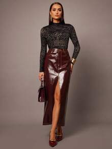 Silquee Áo thun dài tay nữ cổ đứng in họa tiết động vật, chất liệu nhung mềm mại, gợi cảm, phong cách Thu/Đông, thích hợp cho các buổi tiệc/hẹn hò/club, đám cưới, Lễ tình nhân, Giáng sinh, mùa thu, trang phục mùa thu cho nữ, mùa đông nữ. - màu đen - Xem 3