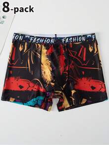 Quần lót nam tuổi teen - 8 chiếc quần boxer in hình graffiti, cạp chun, nhiều màu sắc, thích hợp cho cả bốn mùa, thiết yếu cho năm mới 2026, đa năng và thoải mái, ấm áp và phong cách dễ thương. - Nhiều màu - Xem 3