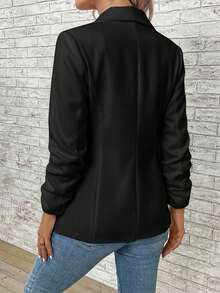 EMERY ROSE 女式纯色垂领褶饰长袖休闲办公室西装外套，秋季 - 黑色 - 查看 2