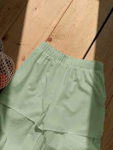 Comfortcana Bộ 2 quần yếm và quần vải lanh cotton màu xanh nước biển dành cho nữ, Xuân/Hè - Màu xanh Bạc hà - Xem 9