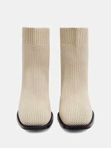 CUCCOO CURVES Women's Fashionable Elegant Commuter Thick High Heel Boots - Beige - View 10