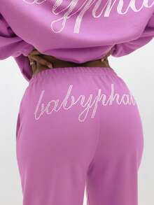 BABYPHAT 超大款水钻装饰套头卫衣，休闲舒适，冬季保暖卫衣 - 粉色 - 查看 6