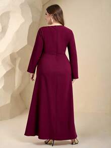 Coutiva Elegant Sequin Embellished Long Sleeve Dress,High-End Formal Burgundy Gown For Banquet,Spring Evening Dinner Wedding Mother Of Groom Turkish Dress - Burgundy - View 2