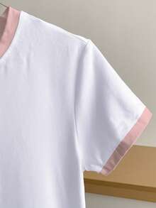 Resyla Women's Moon & Flower Print Colorblock Round Neck Short Sleeve T-Shirt - White - View 4