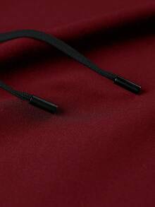 Manfinity Homme Men's Slogan Print Drawstring Hooded Casual Sweatshirt With Asymmetric Hem - Burgundy - View 4