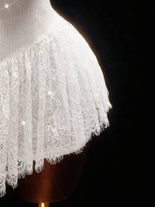 Amplova Váy công chúa chữ A trễ vai cổ điển lãng mạn, ren sequin, khoét sâu dành cho nữ - trắng - Xem 12