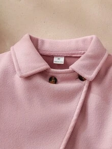 Elladie kids Conjunto de 3 piezas de estilo vintage para niñas: Chaqueta de mezcla de lana de unicolor con cuello de solapa + Vestido sin mangas de cuello redondo a cuadros + Boina a juego de mezcla de lana, para primavera y otoño - Rosa - Ver 3