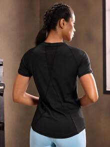 Powerista Breathable Twist Front Sports Tee Compression Shirt Gym Women Shirts - Black - View 3