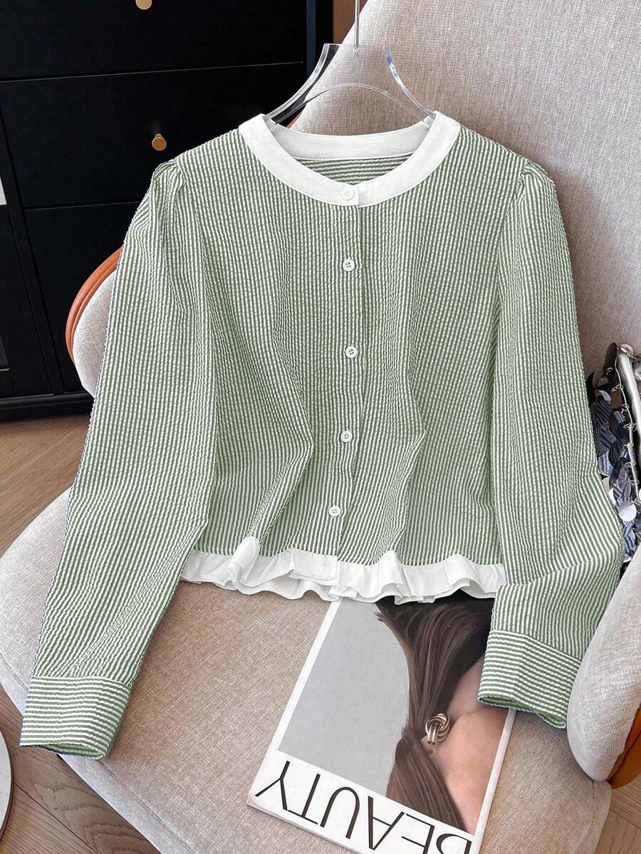 Franclia Striped Color Block Casual Commuter Minimalist Style Women Top - Multicolor - View 1