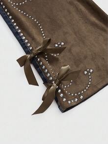 ROMWE Quần jeans ống loe cổ điển dành cho nữ phong cách Hippie Western Cowgirl Suede Patchwork Distressed - Nhiều màu - Xem 3
