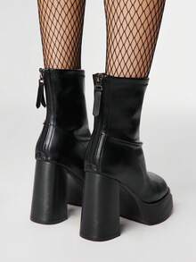 ROMWE Grunge Punk Casual Minimalist Back Zipper Chunky Heel Ankle Boots For Christmas - Black - View 5