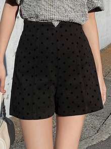 FRIFUL 女士高腰波点图案阔腿宽松时尚优雅短裤 - 黑色 - 查看 5