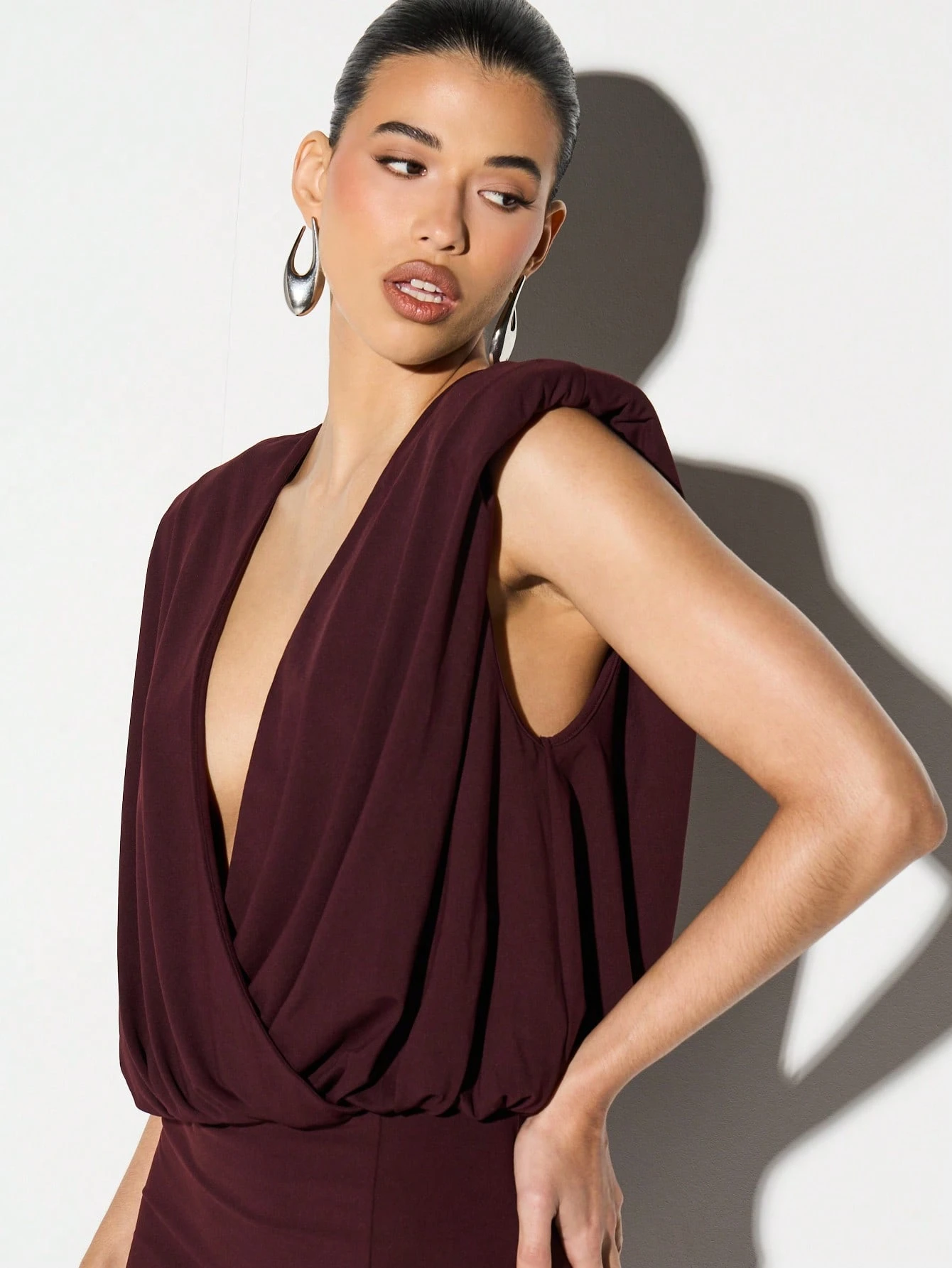 KIZN Plunge Neckline Side Slit Maxi Dress