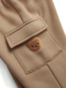 SHEIN 3pcs/Set Baby Boy/Girl Autumn/Winter Cute Khaki Knit Hooded Jacket, Vest, Cartoon Bear Pattern Sweatshirt, Tracksuit Joggers Pants Set, Unisex Baby Clothes, Baby Winter Thermal Outfit  Fashion - Khaki - View 7